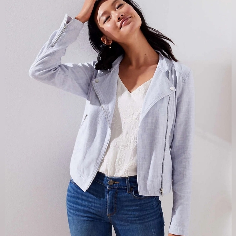 LOFT Gray Moto Jacket Size Medium
